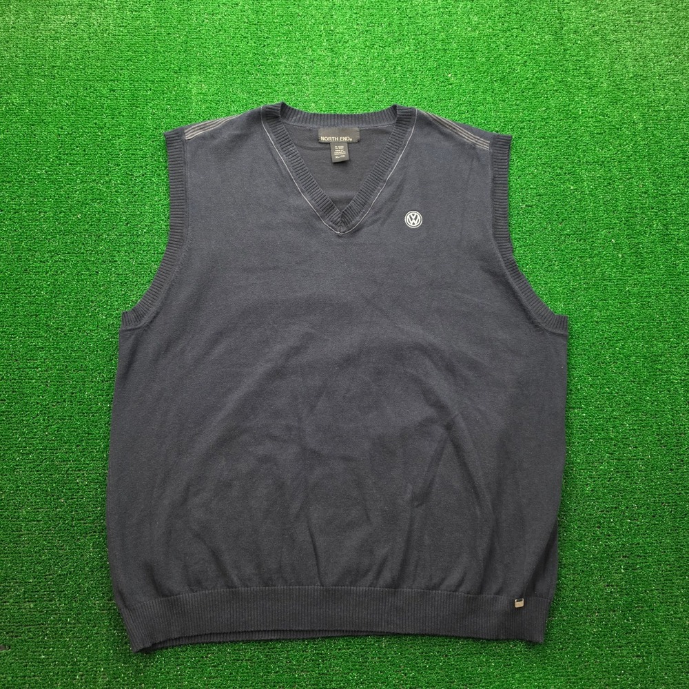 North End Volkswagen Embroidered Sweater Vest Mens XL‎ Navy Black V-Neck Knit